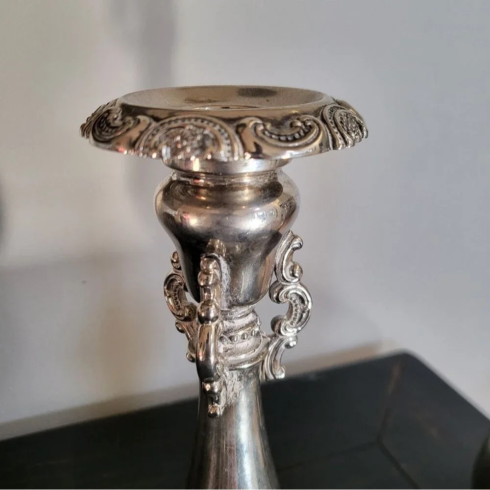 2 Baroque Wallace Silver Plate Antique Victorian Rococo Candlestick Holders 9x4